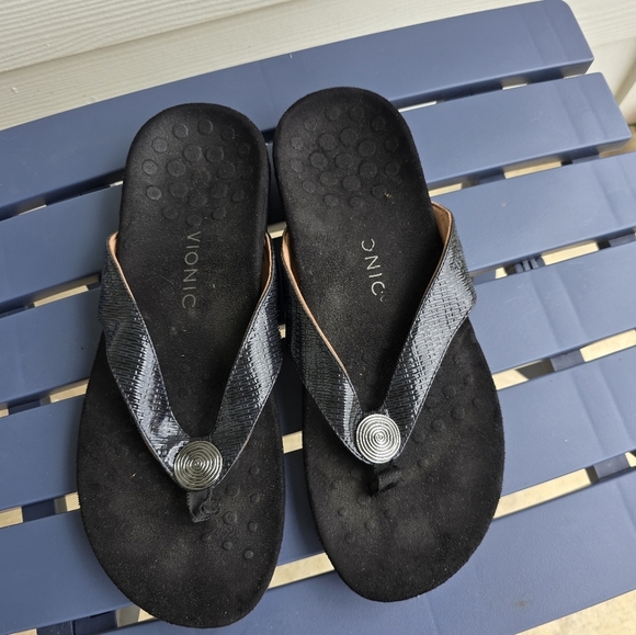 Vionic Black Sandals Women Size 11 Silver Detail Summer Comfort - Picture 5 of 12